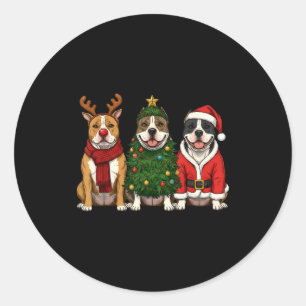 Retro Christmas American Bully Santa Reindeer Dog Classic Round Sticker
