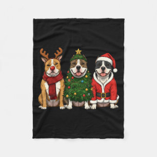 Retro Christmas American Bully Santa Reindeer Dog Fleece Blanket