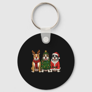 Retro Christmas American Bully Santa Reindeer Dog  Key Ring