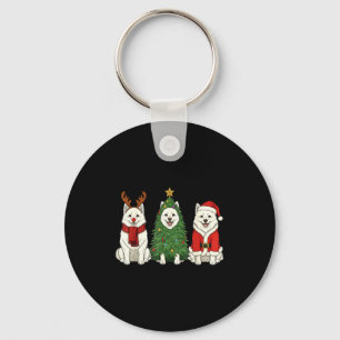 Retro Christmas American Eskimo Dog Santa Reindeer Key Ring