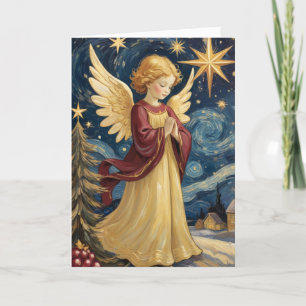 Retro Christmas Angel Art Add Your Own Message Holiday Card