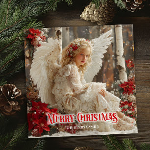Retro Christmas angel digital winter greeting card