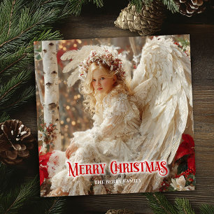 Retro Christmas angel printable winter greeting Holiday Card