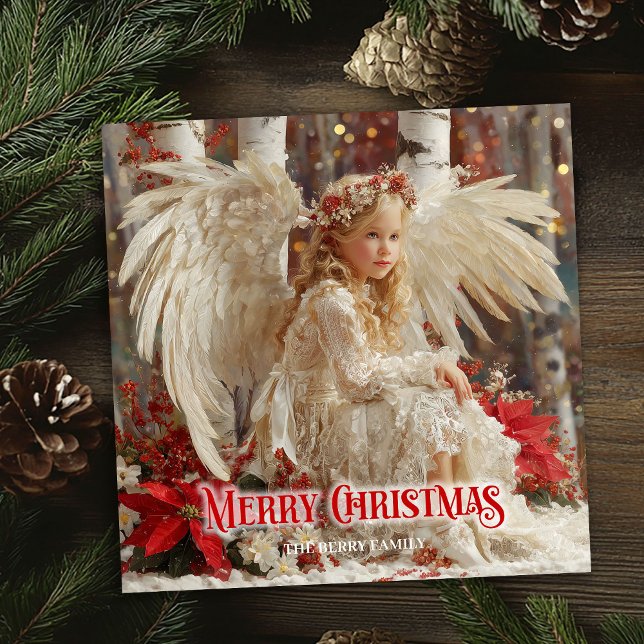 Retro Christmas angel red and gold artistic card (Retro Christmas angel red and gold artistic greeting card

)