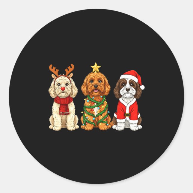 Retro Christmas Ao Santa Reindeer Dog Lover  Classic Round Sticker (Front)