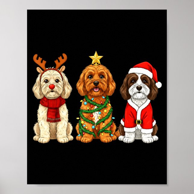 Retro Christmas Ao Santa Reindeer Dog Lover  Poster (Front)