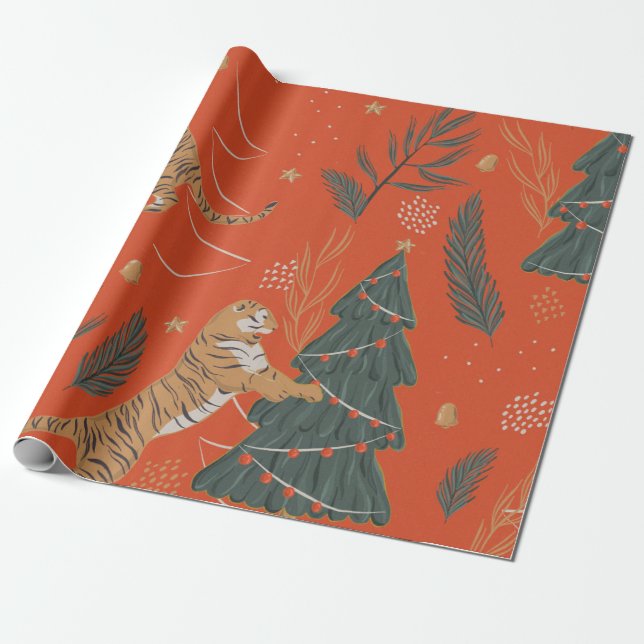 Retro Christmas Art Wrapping Paper (Unrolled)