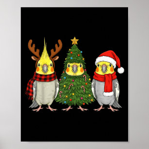 Retro Christmas Atiel Parrot Santa Reindeer  Poster