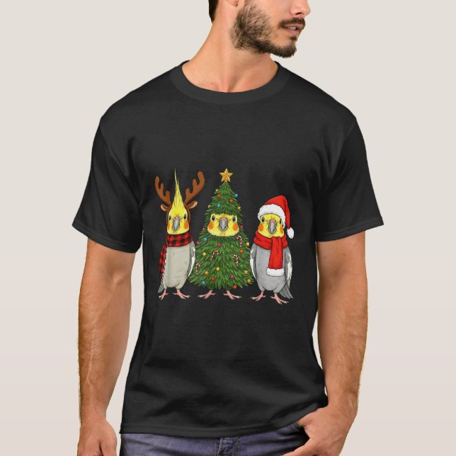 Retro Christmas Atiel Parrot Santa Reindeer  T-Shirt (Front)