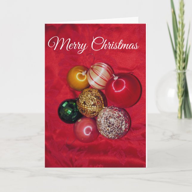 RETRO CHRISTMAS BALLS MERRY CHRISTMAS CARD (Front)
