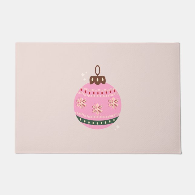 Retro Christmas Bauble Pink Holiday Doormat (Front)