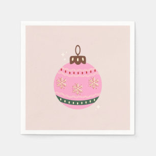 Retro Christmas Bauble Pink Holiday Napkin