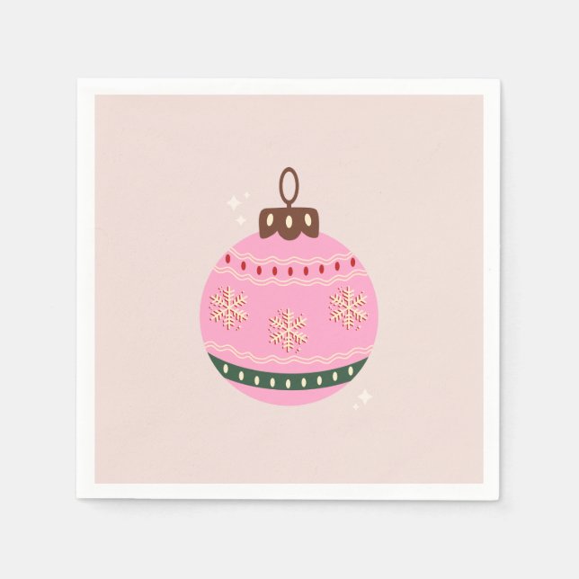 Retro Christmas Bauble Pink Holiday Napkin (Front)