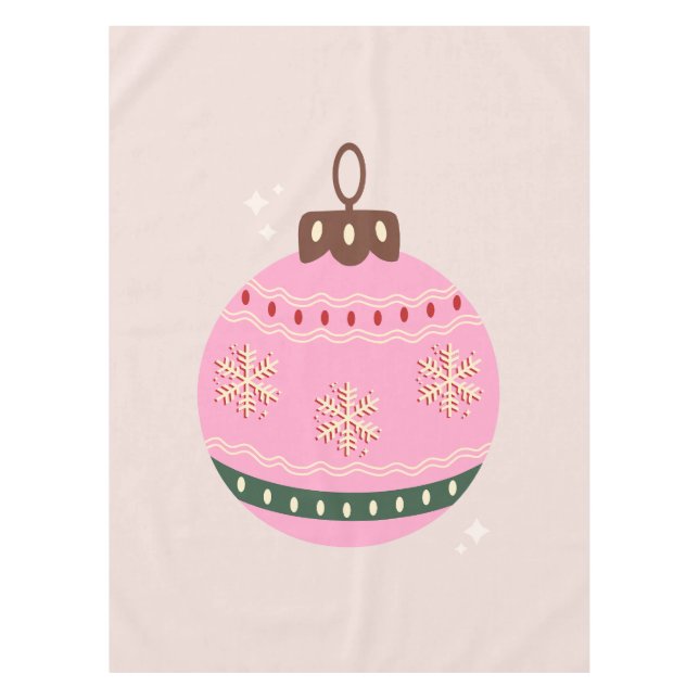 Retro Christmas Bauble Pink Holiday Tablecloth (Front)