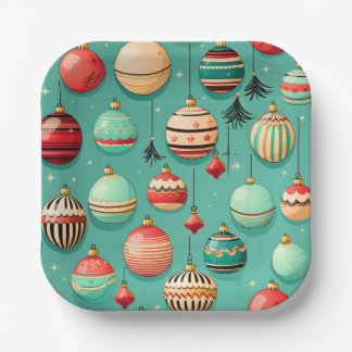 Retro Christmas Baubles Small Paper Plate