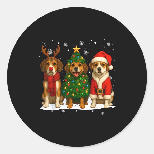 Retro Christmas Beagle Santa Reindeer Dog Lover  Classic Round Sticker (Front)
