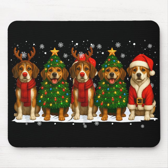 Retro Christmas Beagle Santa Reindeer Dog Lover  Mouse Mat (Front)