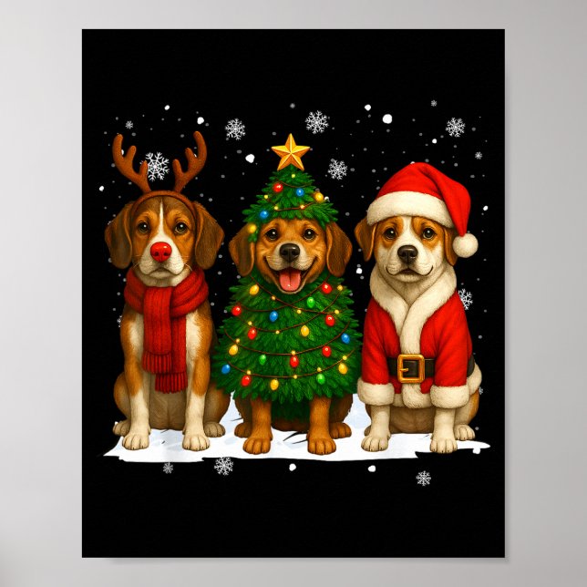 Retro Christmas Beagle Santa Reindeer Dog Lover  Poster (Front)