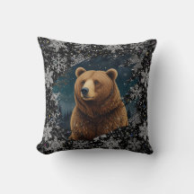 Retro Christmas bear midnight snowy landscape