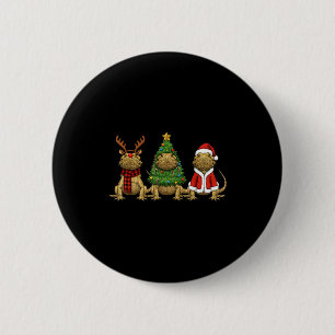 Retro Christmas Bearded Dragon Santa Reindeer 6 Cm Round Badge