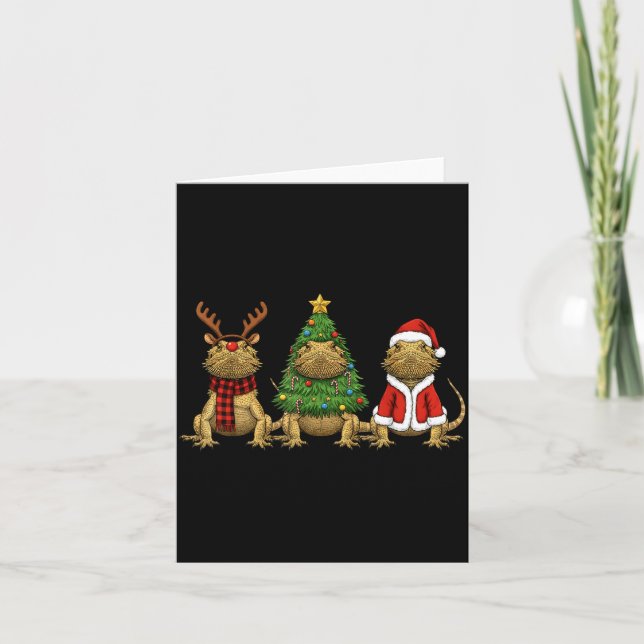 Retro Christmas Bearded Dragon Santa Reindeer  Card (Front)