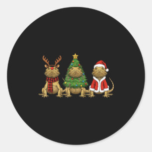 Retro Christmas Bearded Dragon Santa Reindeer  Classic Round Sticker