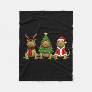 Retro Christmas Bearded Dragon Santa Reindeer Fleece Blanket