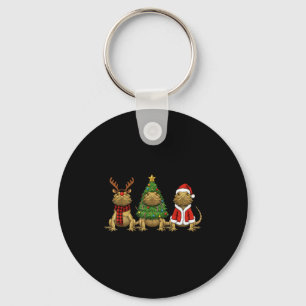 Retro Christmas Bearded Dragon Santa Reindeer Key Ring
