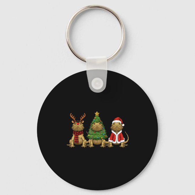 Retro Christmas Bearded Dragon Santa Reindeer  Key Ring (Front)