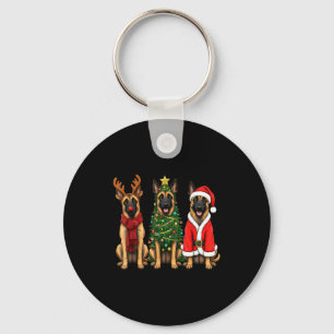 Retro Christmas Belgian Malinois Santa Reindeer Do Key Ring