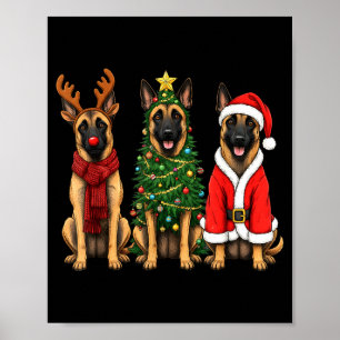 Retro Christmas Belgian Malinois Santa Reindeer Do Poster