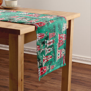 Retro Christmas, Bell Ornaments, Vintage, Medium Table Runner