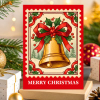 Retro Christmas Bell Postage Stamp