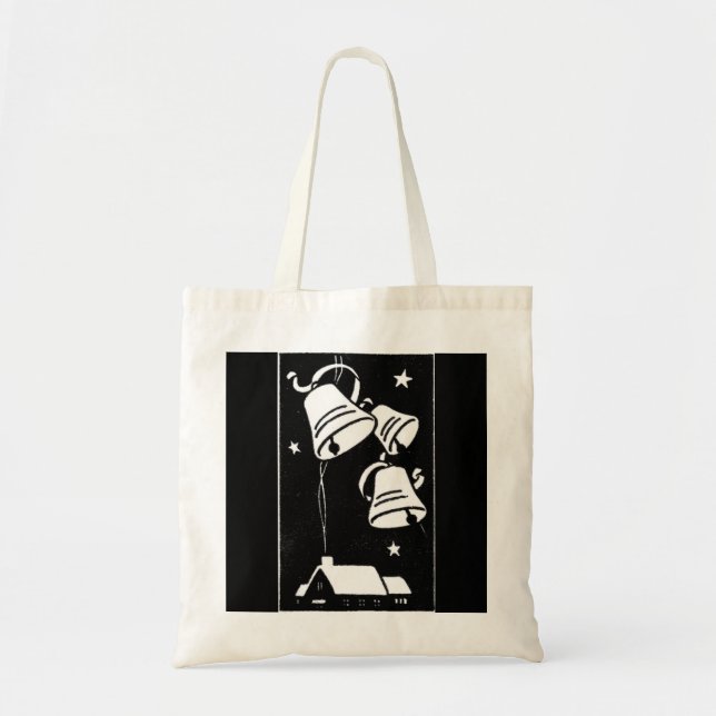 Retro Christmas Bells and Cottage Tote Bag (Front)
