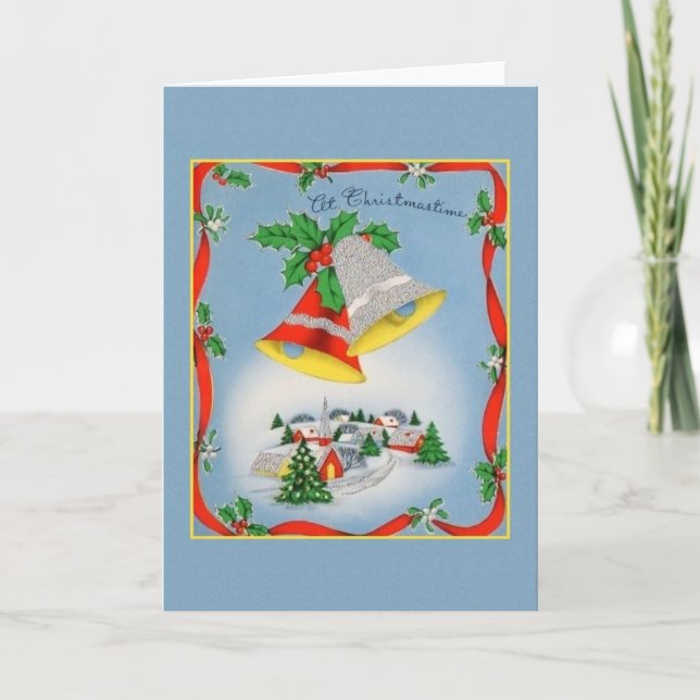 Retro Christmas Bells Greeting Card (Front)