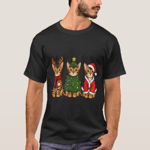 Retro Christmas Bengal Cat Santa Reindeer  T-Shirt