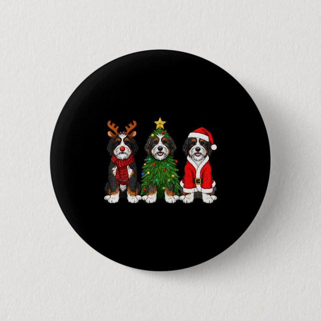 Retro Christmas Bernedoodle Santa Reindeer Dog Lov 6 Cm Round Badge (Front)