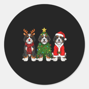 Retro Christmas Bernedoodle Santa Reindeer Dog Lov Classic Round Sticker