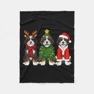 Retro Christmas Bernedoodle Santa Reindeer Dog Lov Fleece Blanket