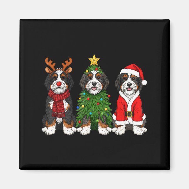 Retro Christmas Bernedoodle Santa Reindeer Dog Lov Magnet (Front)