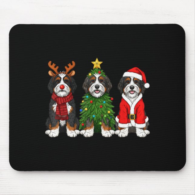 Retro Christmas Bernedoodle Santa Reindeer Dog Lov Mouse Mat (Front)