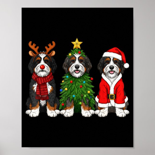 Retro Christmas Bernedoodle Santa Reindeer Dog Lov Poster (Front)