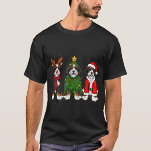 Retro Christmas Bernedoodle Santa Reindeer Dog Lov T-Shirt