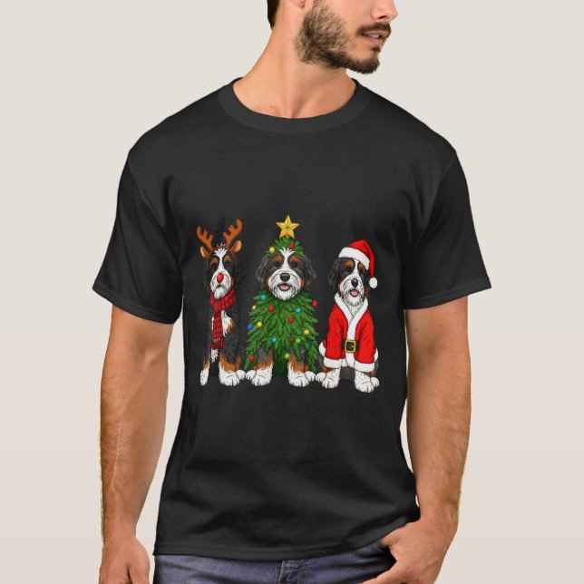 Retro Christmas Bernedoodle Santa Reindeer Dog Lov T-Shirt (Front)