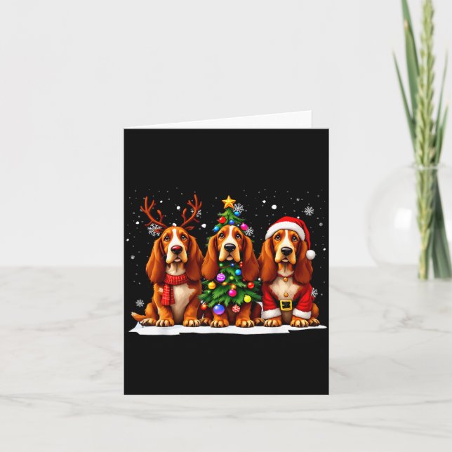 Retro Christmas Bet Hound Santa Reindeer Dog Lover Card (Front)