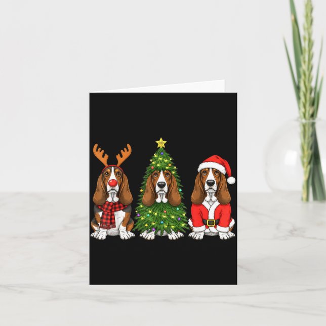 Retro Christmas Bet Hound Santa Reindeer Dog Lover Card (Front)