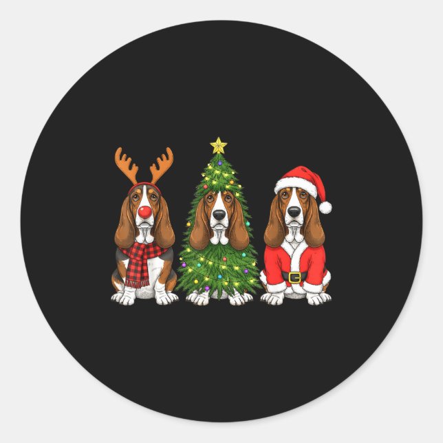 Retro Christmas Bet Hound Santa Reindeer Dog Lover Classic Round Sticker (Front)