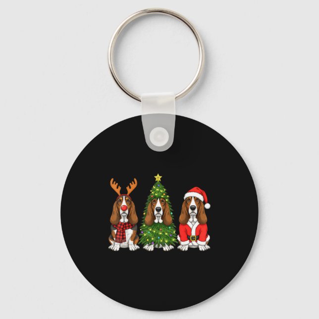 Retro Christmas Bet Hound Santa Reindeer Dog Lover Key Ring (Front)