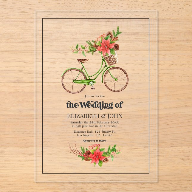 Retro Christmas Bicycle Holiday Wedding Acrylic Invitations (Front)