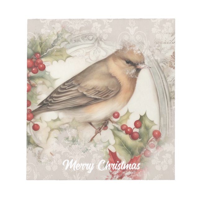Retro Christmas Bird Notepad (Front)